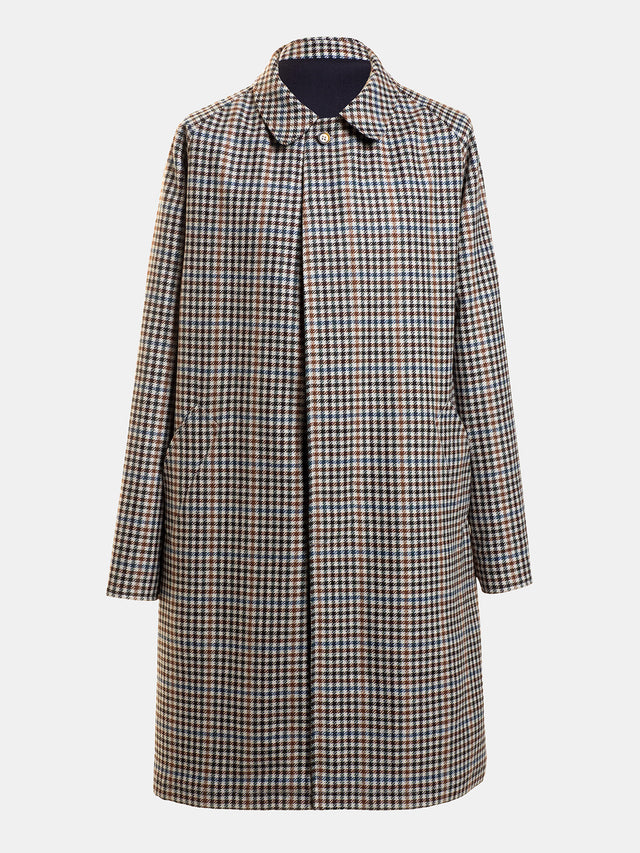 Gabardina Reversible Cuadros Crudo / Marino